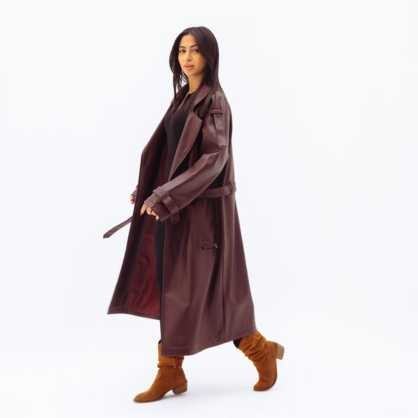 Leather trench coat - burgundy