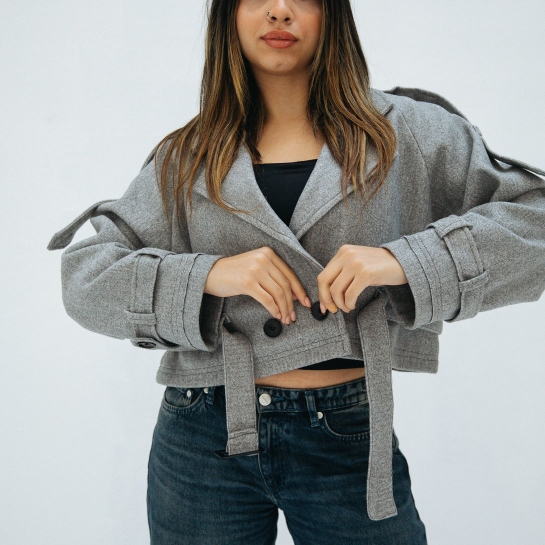 cropped jacket-Grey