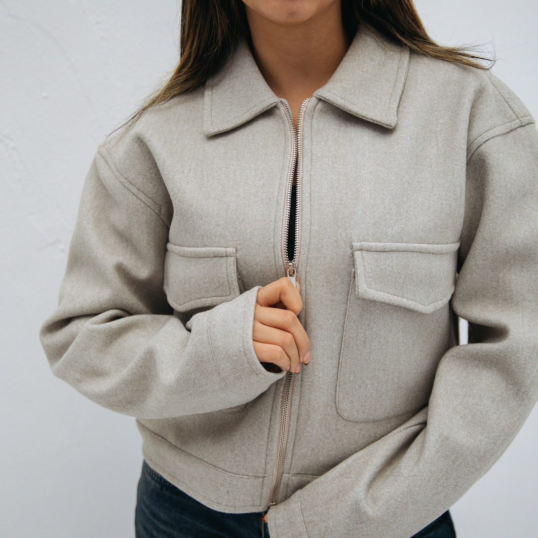 Cropped jacket pocket-Grey