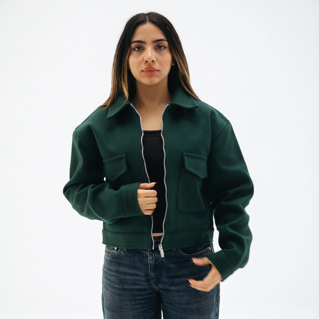 Cropped jacket pocket-Olive