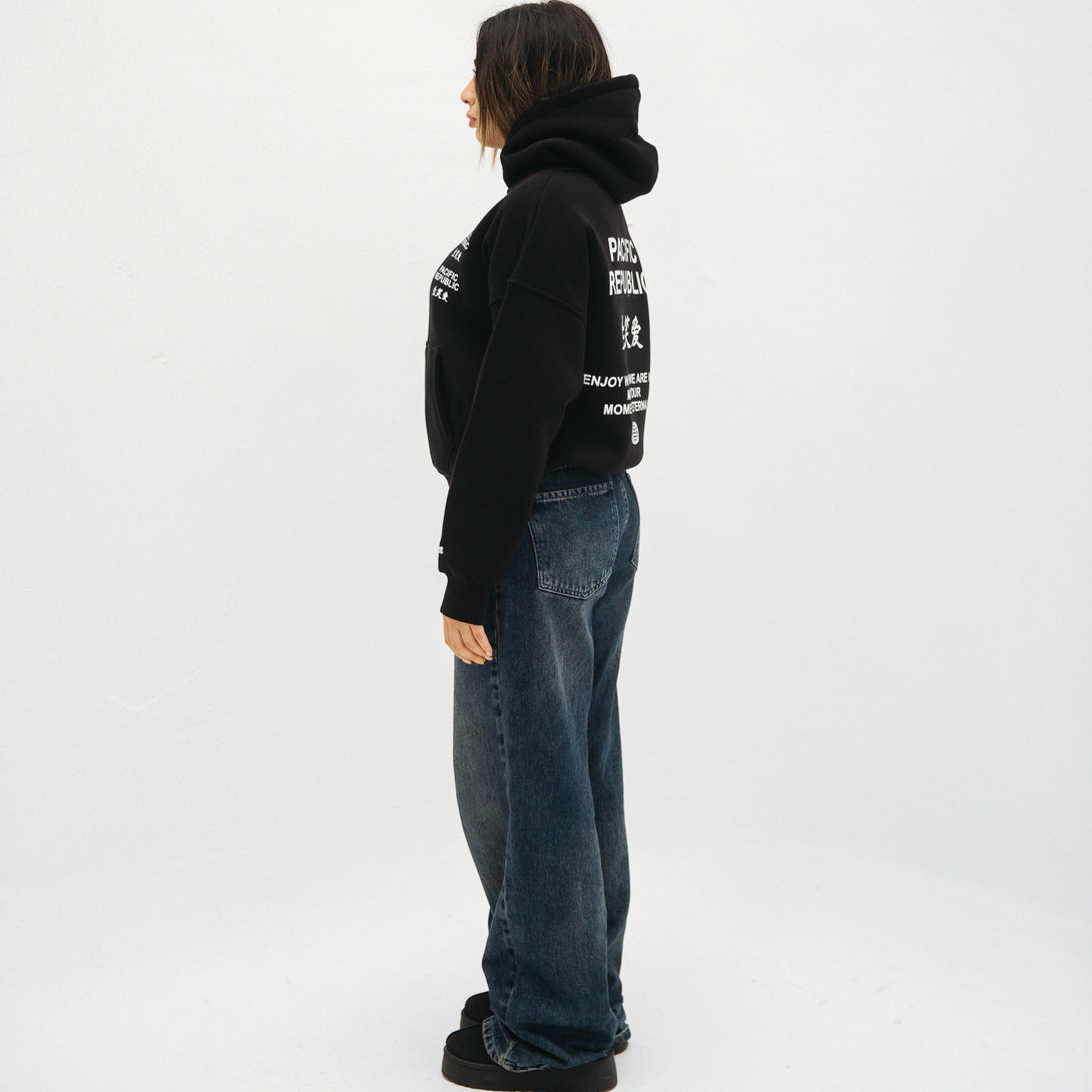 Short Cotton Hoodie-Black