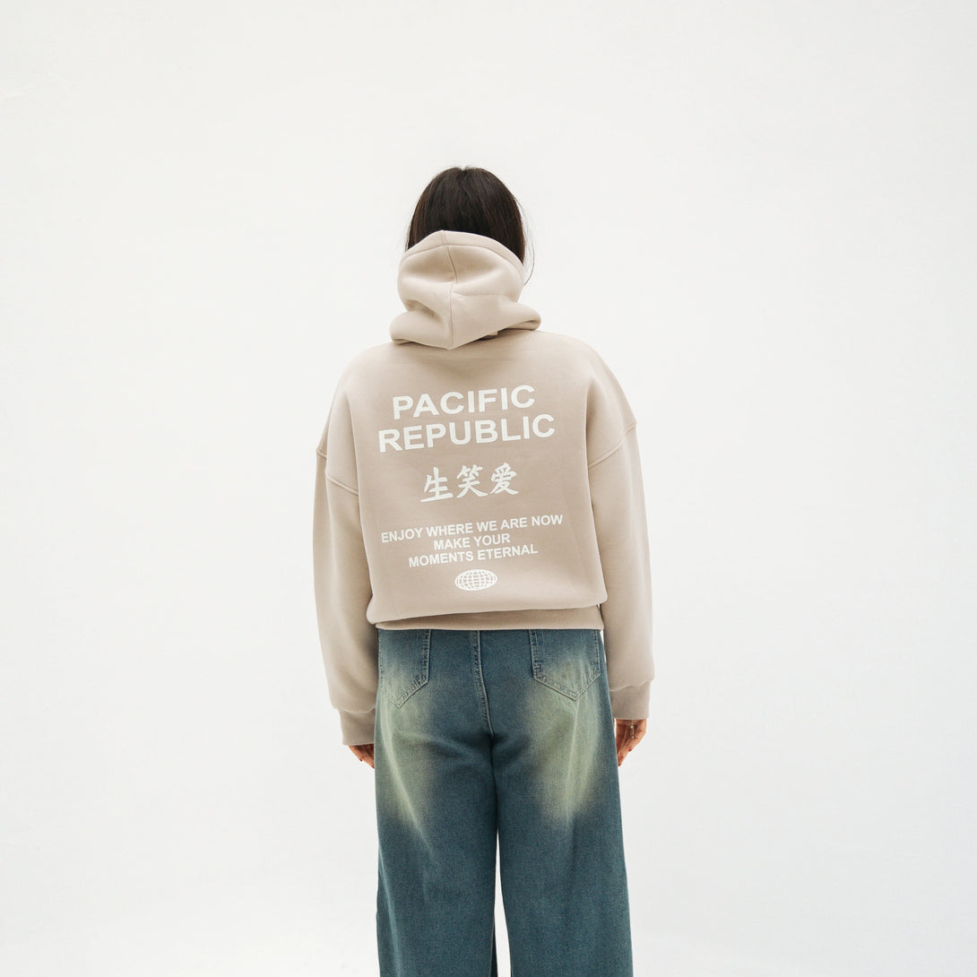 Short Cotton Hoodie-Beige