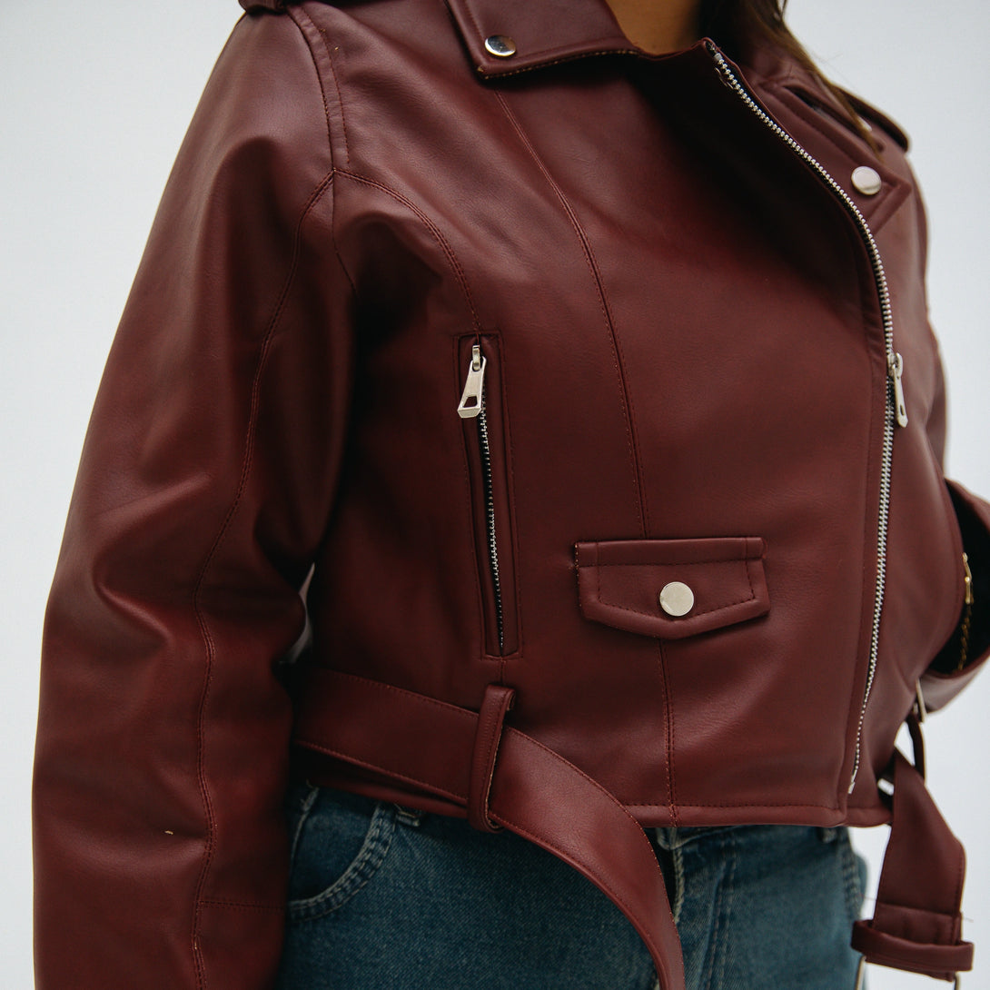 Classic Leather Moto Jacket-Brugundy