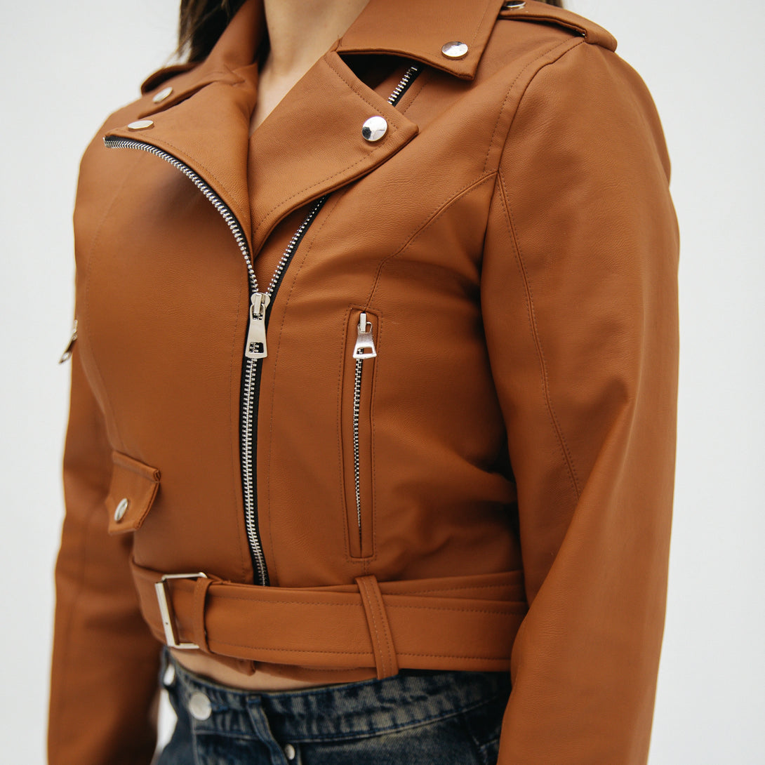 Classic Leather Moto Jacket-Gold