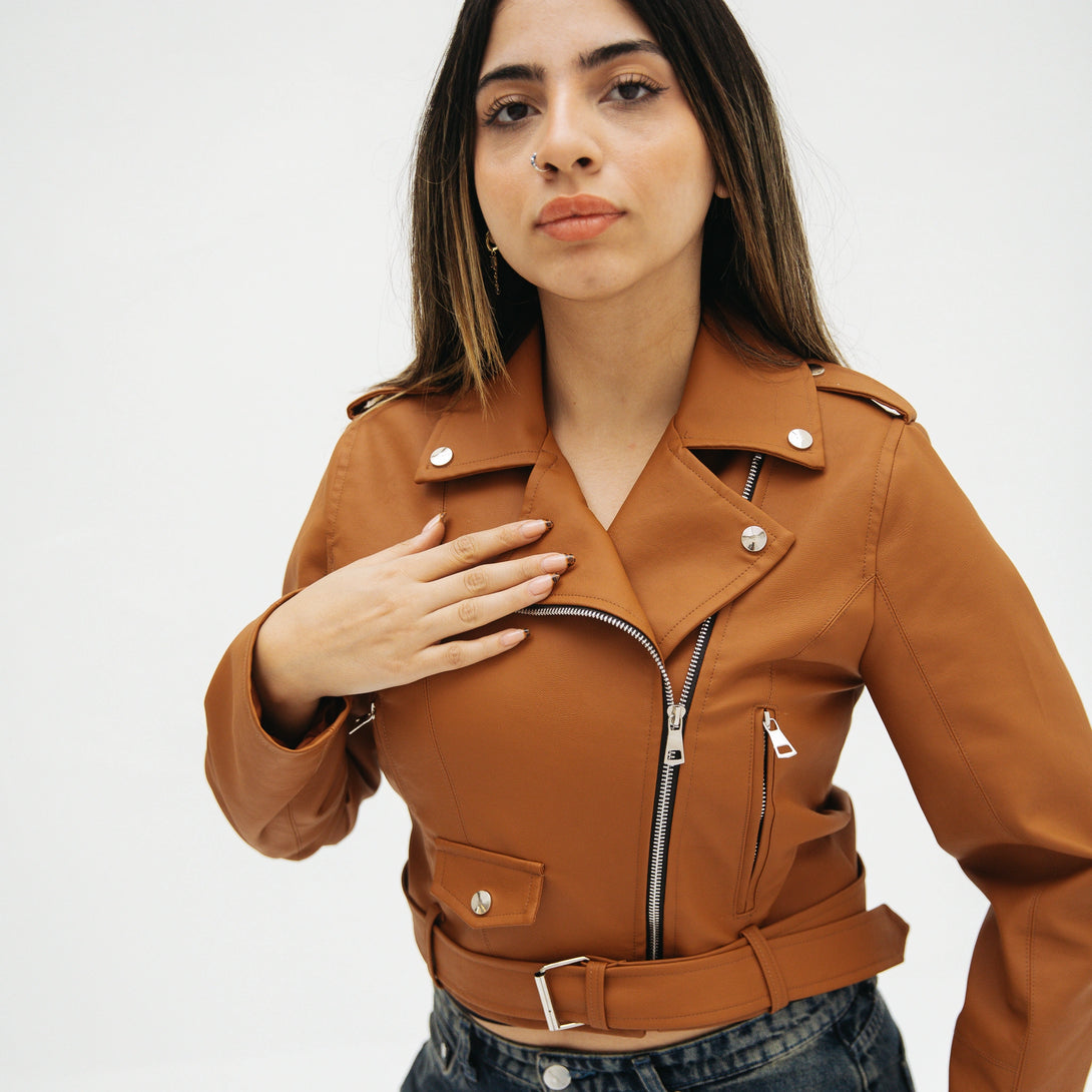 Classic Leather Moto Jacket-Gold