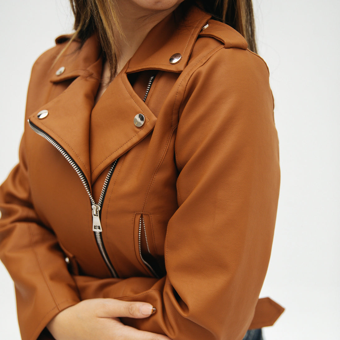 Classic Leather Moto Jacket-Gold