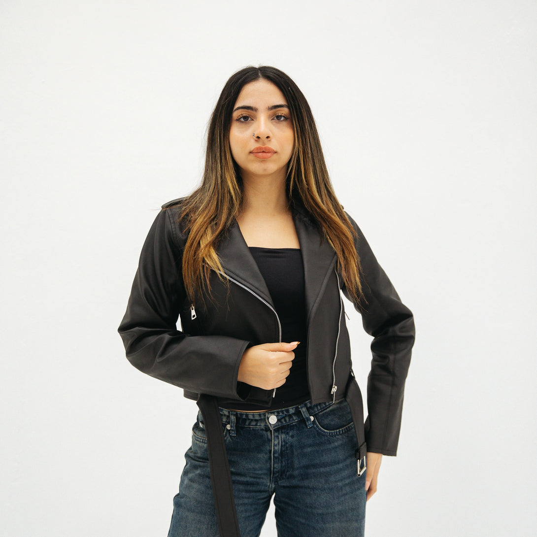 Classic Leather Moto Jacket-Black