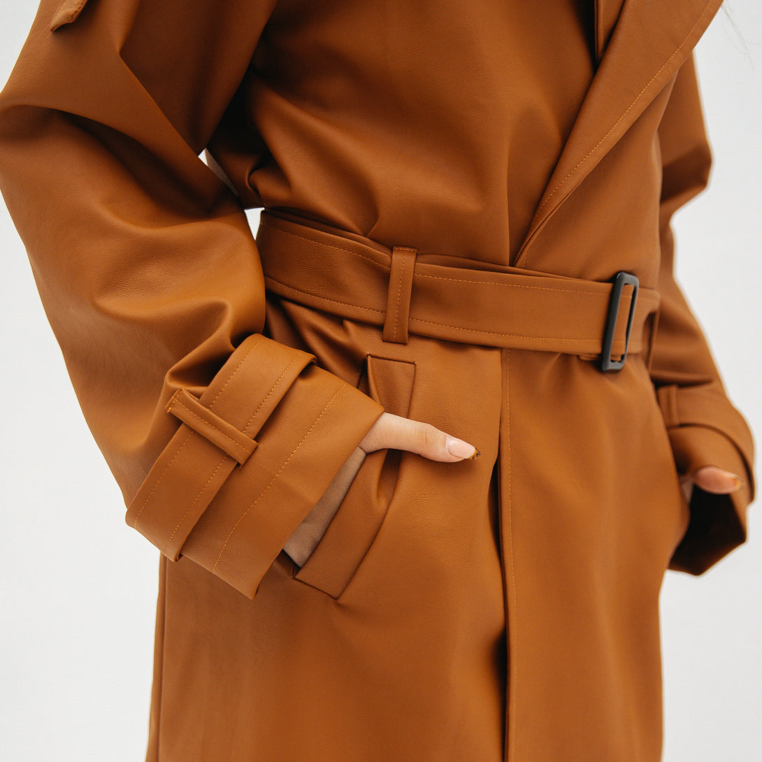 Leather trench coat-Gold