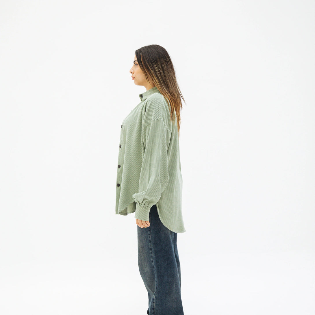 Ribbed Velvet  top-Mint Green