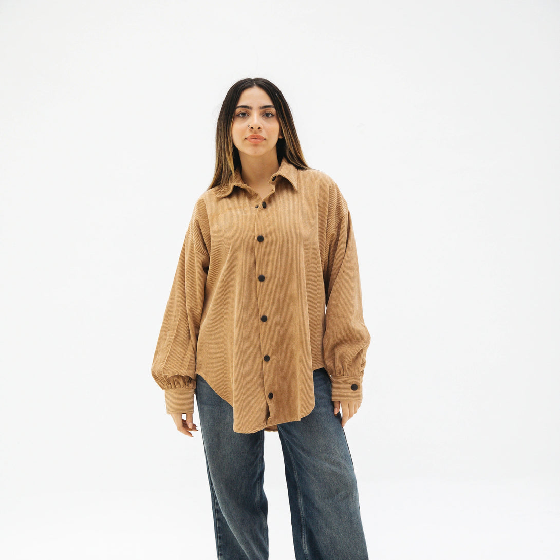 Ribbed Velvet  top-Tan