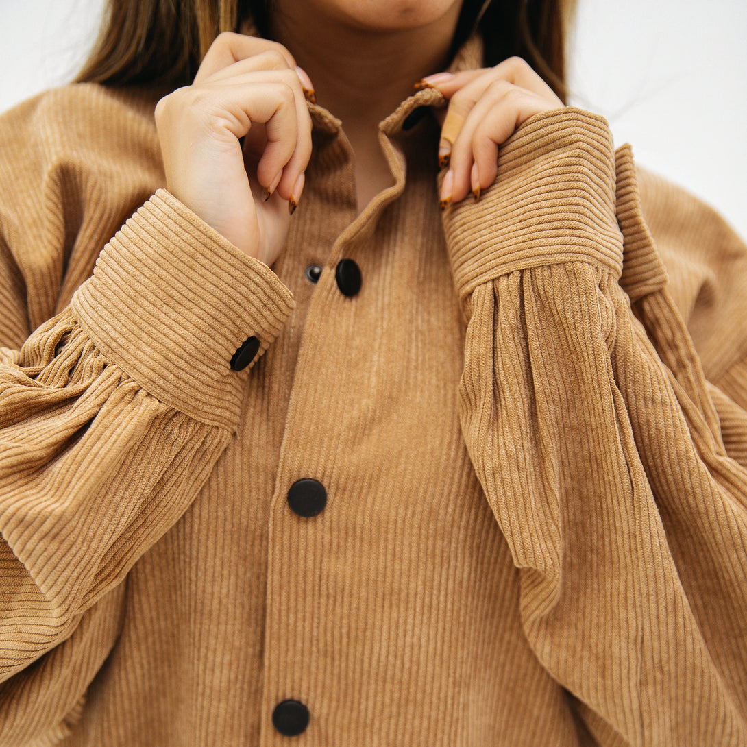 Ribbed Velvet  top-Tan