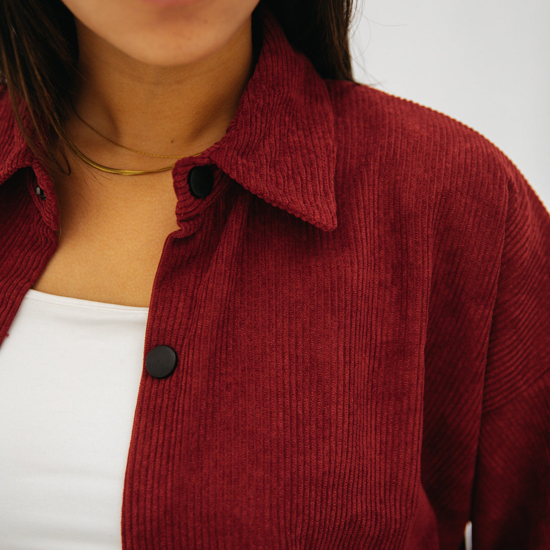 Ribbed Velvet  top-Burgundy