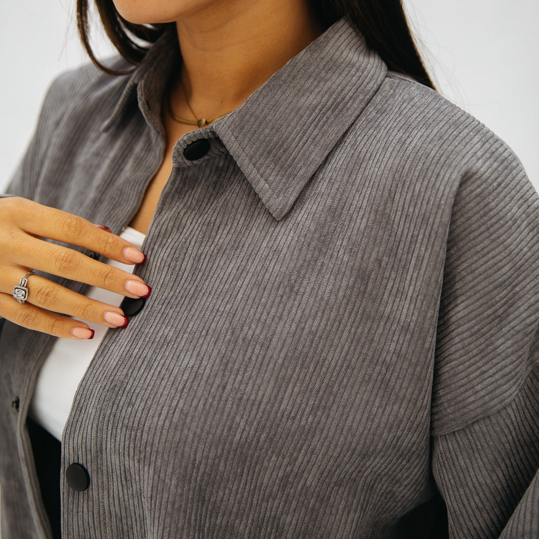 Ribbed Velvet  top-Dark gray