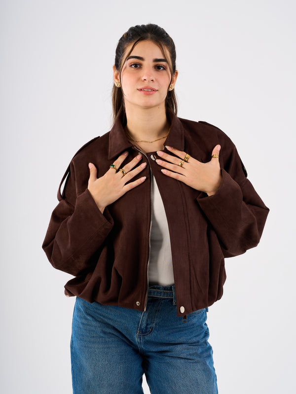 The Cozy Suede Jacket-Brown
